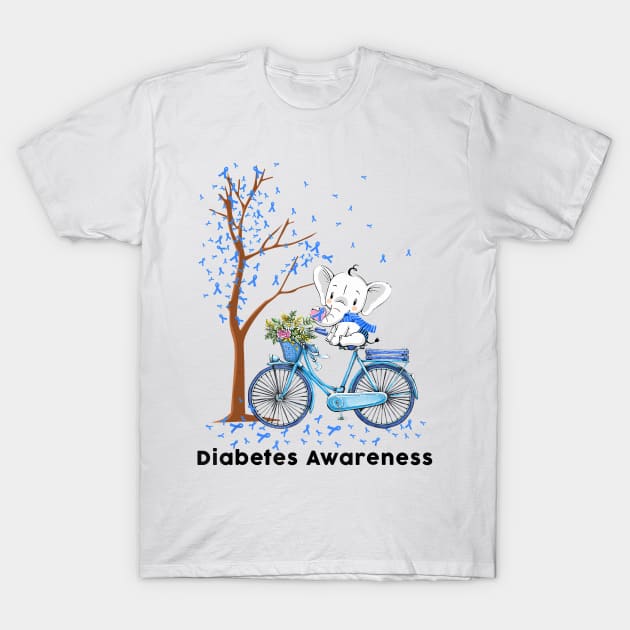 Diabetes awareness Elephant Riding Bicycle Blue Ribbon Diabetes Gifts T-Shirt by thuylinh8